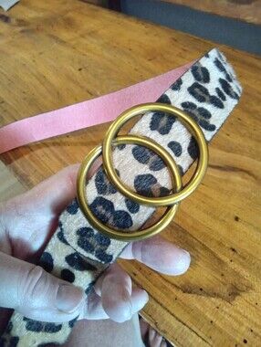 Leopard Print Double-Ring Belt - Pink Trim